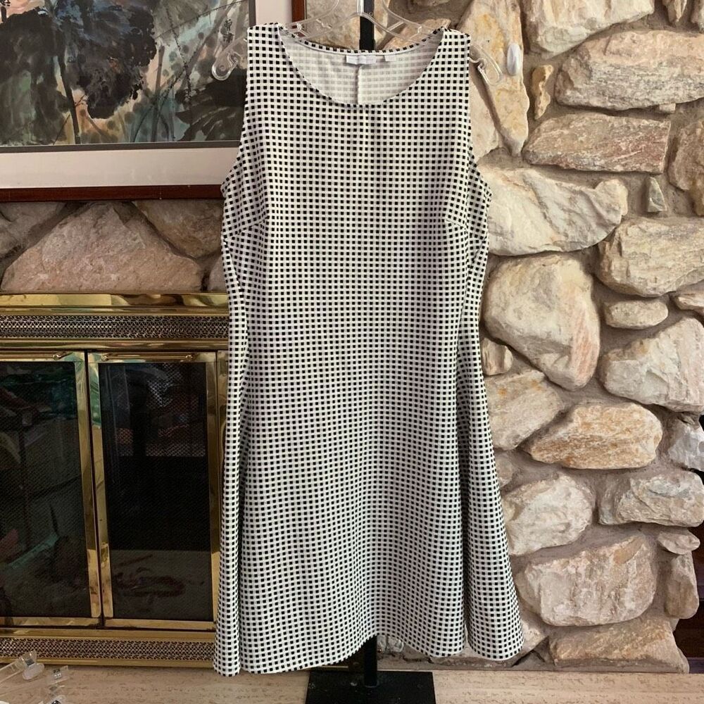 New York & Company Stretch Checkered black and white dress